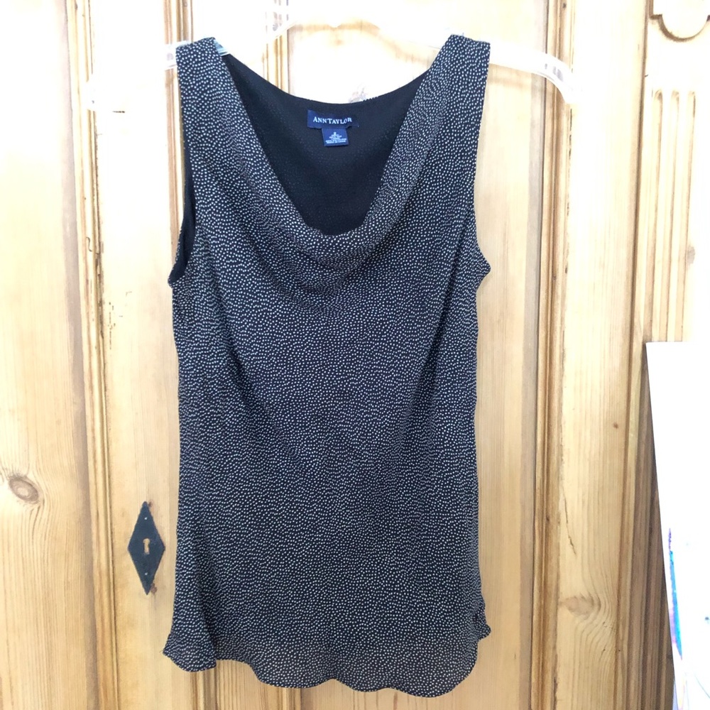 Ann Taylor Black and Beige Polkadot Sleeveless Top